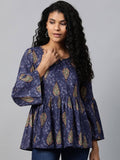 Yufta Navy Blue & Beige A-Line Top