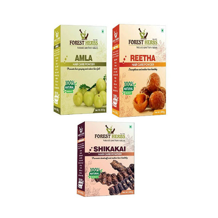 Forest Herbs 100% Natural Organic Amla, Reetha, Shikakai Powder Combo