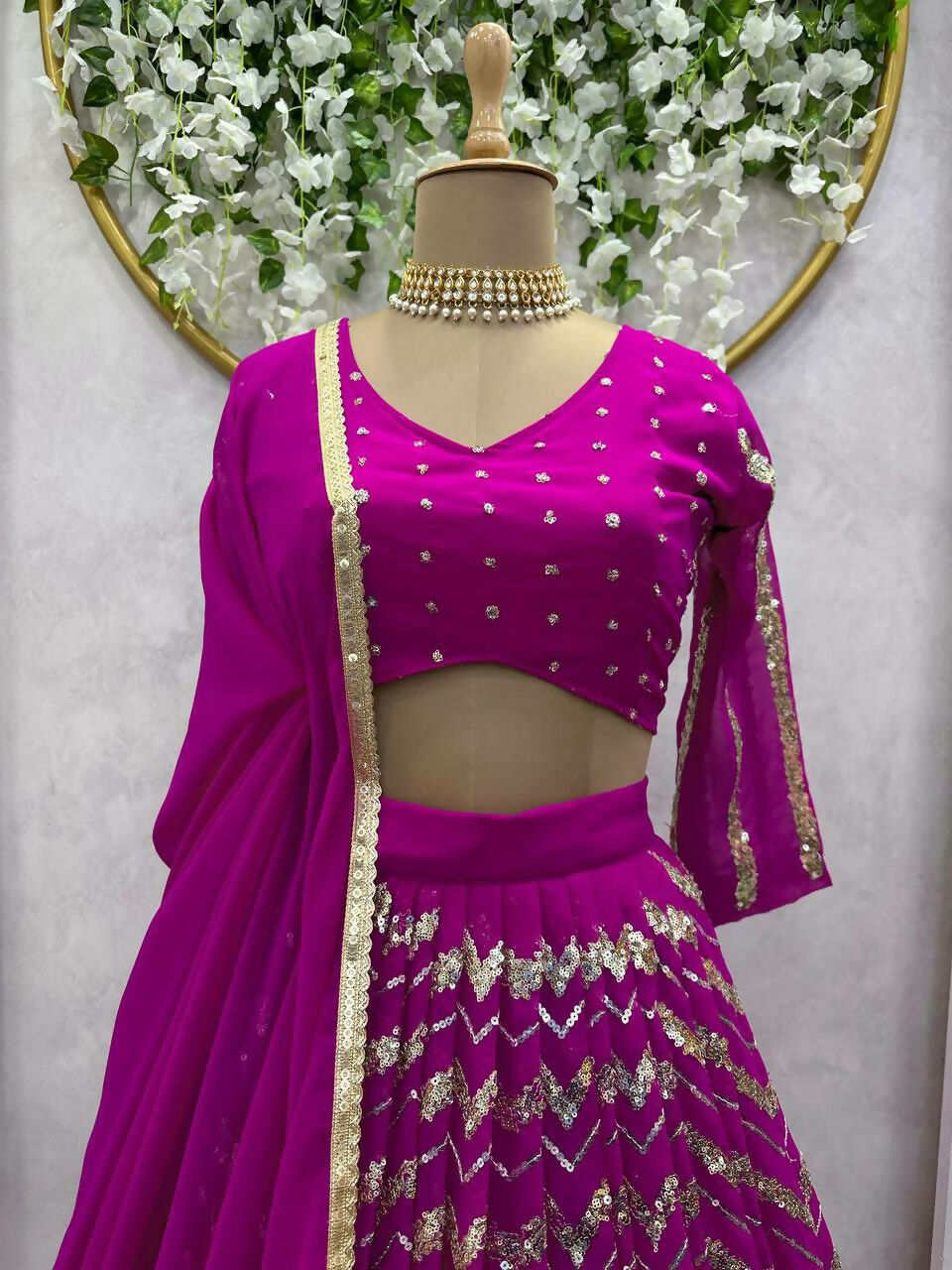 Jyoti Fashion Women's Wine Faux Georgette Sequins with Thread Embroidered Designer Lehenga Choli Set