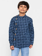 Manet Ethnic Full Sleeves Circle Printed Shirt - Blue