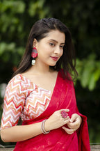 Red Silk Blend Ethnic Motifs Saree with Unstitched Blouse - A2M