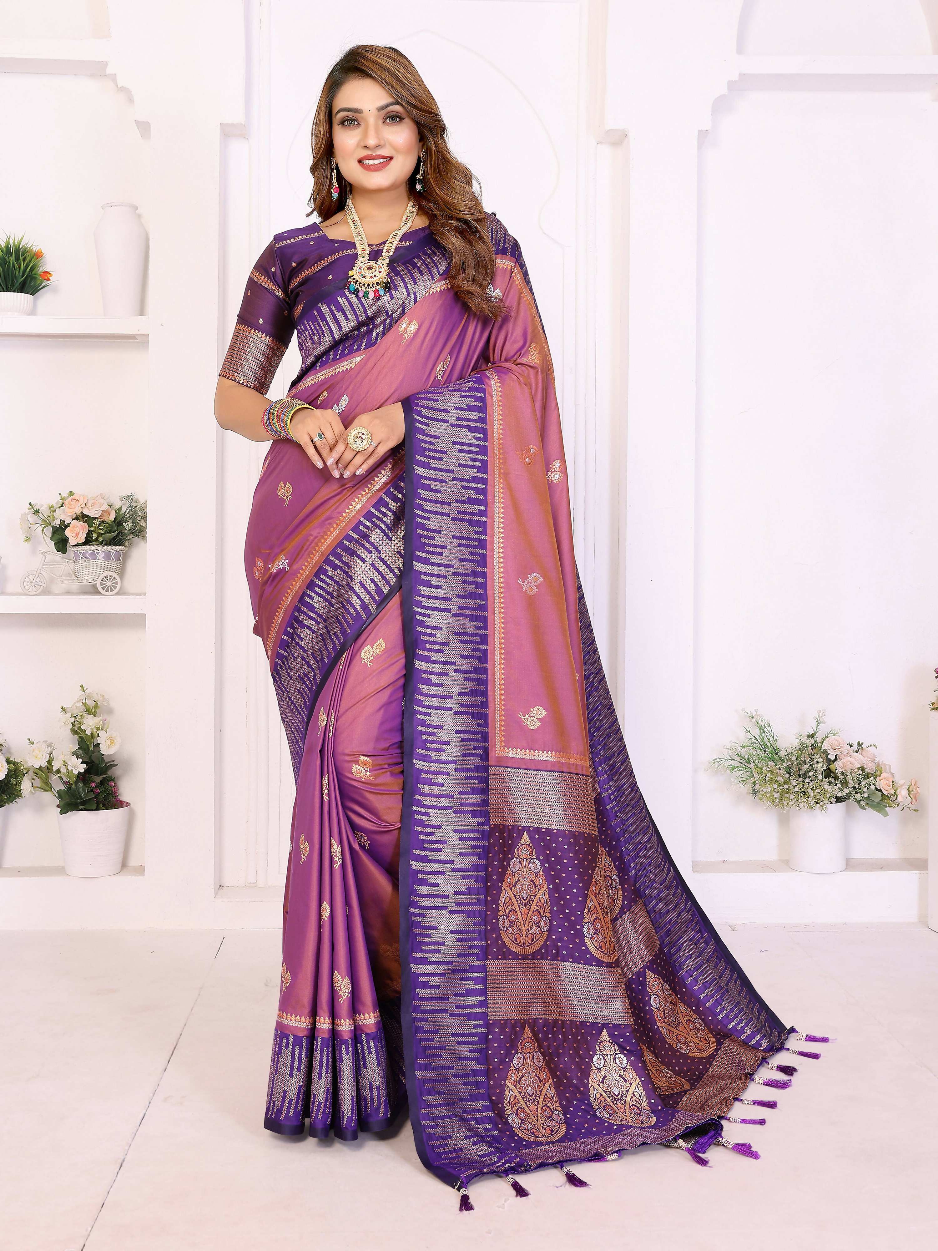 Aastha Fashion Purple South Soft Silk Zari Weaving Saree - Distacart