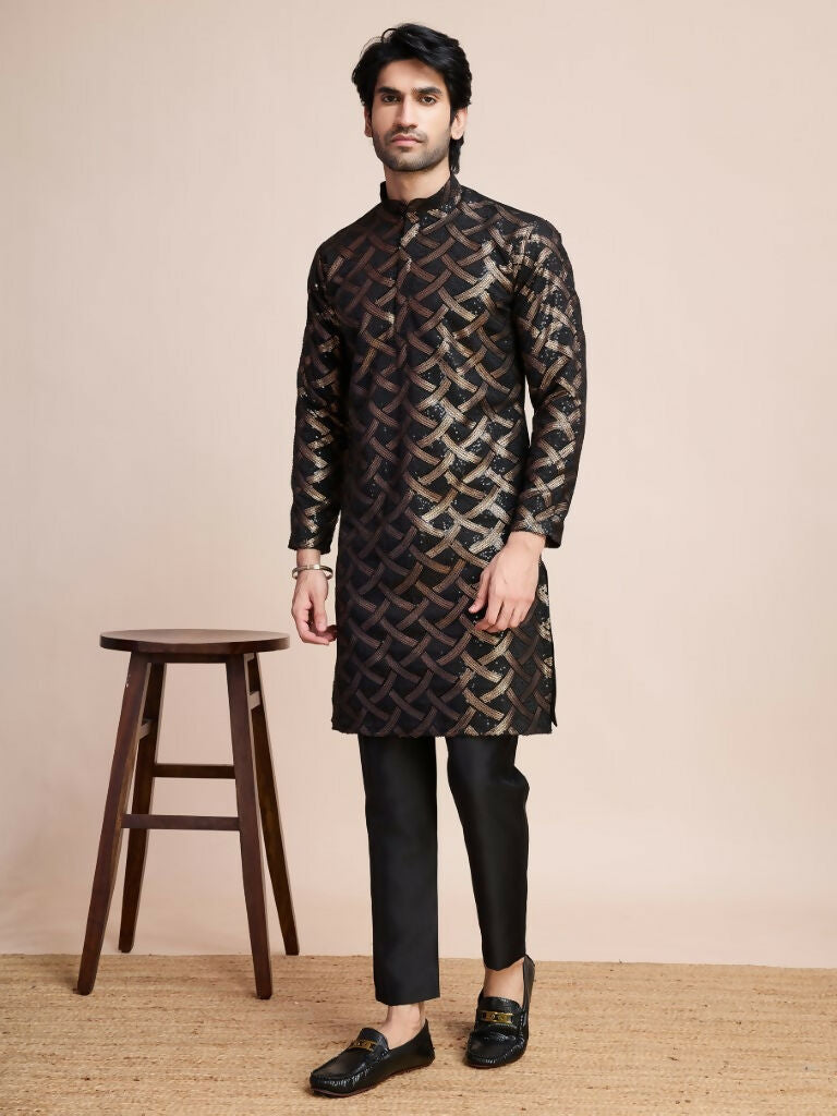Vastranavya Traditional Festival Wear Pure Silk Thread & Sequence Embroidered Work Kurta