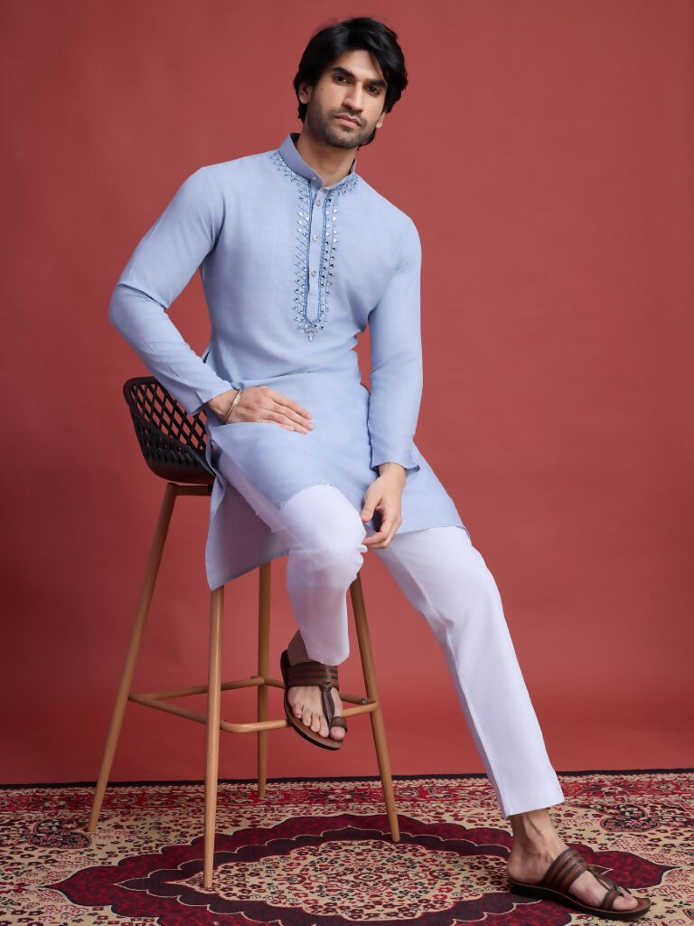Vastranavya Exclusive Festival Wear Viscose Mirror Work on Self Weaving Kurta Only