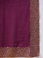 Purple Silk Blend Embroidered Saree with Unstitched Blouse - Vairagi