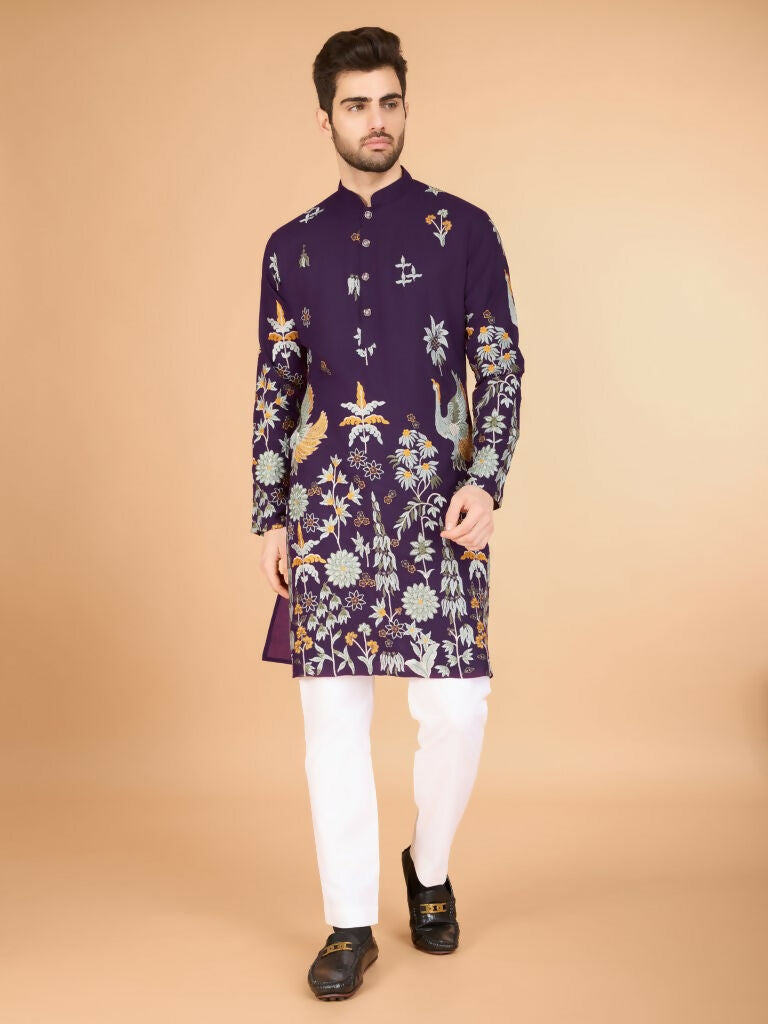 Vastranavya Exclusive Wedding Wear Viscose Rayon Thread Embroidered Work Kurta