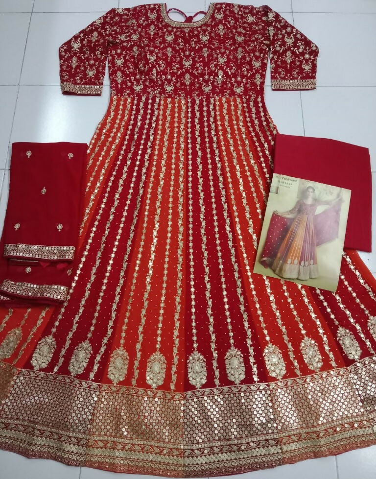 Vastranavya Stunning Red Georgette Gota Sequins A-Line Anarkali Suit
