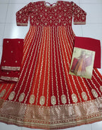 Vastranavya Stunning Red Georgette Gota Sequins A-Line Anarkali Suit