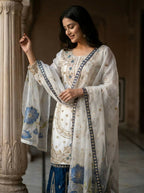 Teeya Creation Blue Gimmy Silk Designer Embroidery Work Wedding Wear Palazzo Pair - Distacart