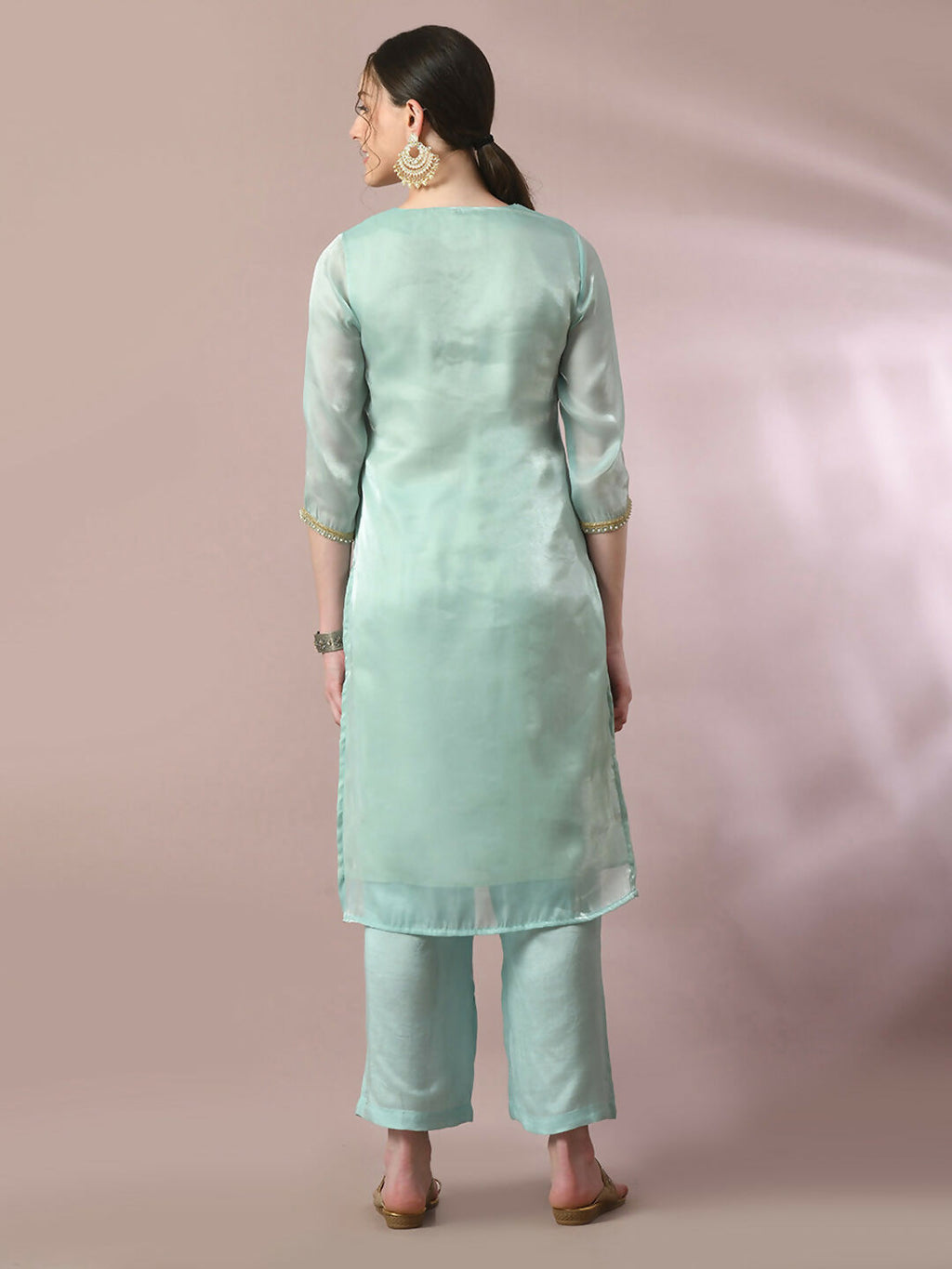 Myshka Women's Sea Green Solid Straight Party Kurta Set