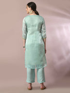 Myshka Women's Sea Green Solid Straight Party Kurta Set