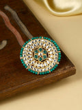 NVR Women's Traditional Ethnic Kundan Meenakari Gold-Polished Ajustable Finger Ring