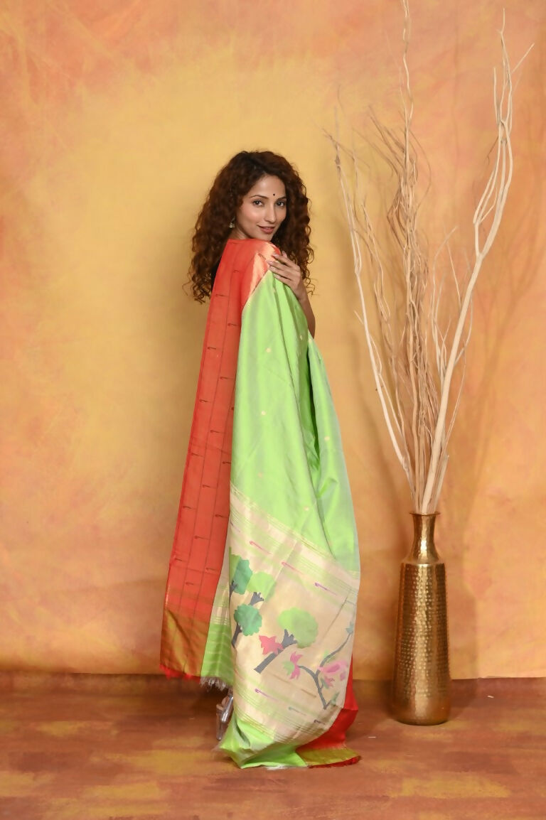 Very Much Indian Handloom Pure Cotton Paithani Dupatta - White