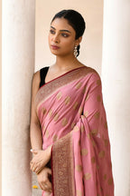 Joban Fashion Nude Pink Crepe Chiffon Pure Handloom Banarasi Silk Saree