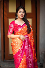 Orange Jute Silk Printed Saree with Unstitched Blouse - Hiral Fashion