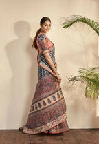 Blue Bhagalpuri Silk Stripe printed with Stone Work & Hand Work Saree - Norita Nirvi