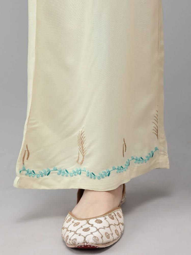Yufta Women Green & Beige Embroidered Straight Kurta With Trouser