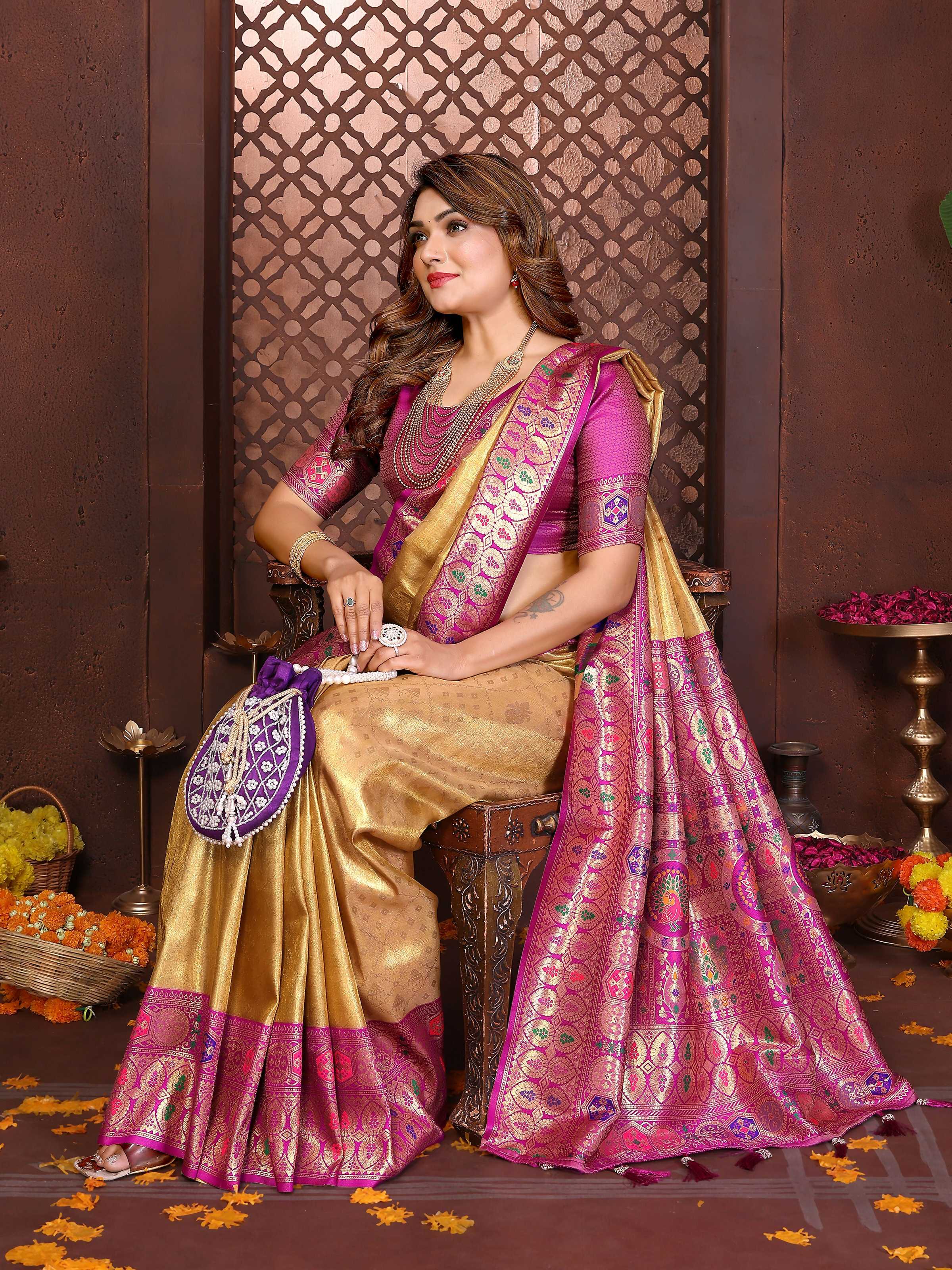 Aastha Fashion Yellow Tissue Silk Weaving Saree - Distacart