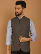 Even Apparels Nehru Jacket With Welt Pockets - Grey