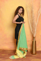 Very Much Indian Handloom Pure Cotton Paithani Dupatta - Green