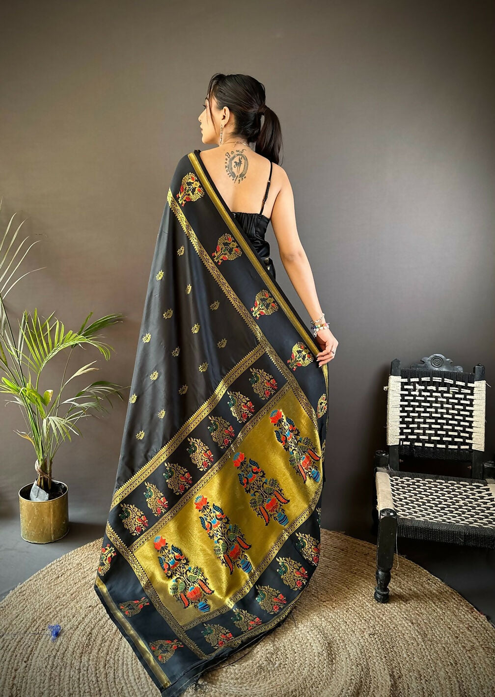 Joban Fashion Black Meenakari Weaving Paithani Sarees
