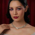 Leaf Shaped Neckpiece in Dual Tone Kundan and American Diamonds (Silver) - Ruby Raang