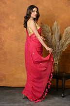 Very Much Indian Pure Mul Cotton Handloom Saree - Red - Distacart
