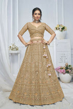Kesar Fab Brown Net Embroidered Lehenga