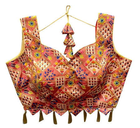 Vamika Peach Banglori Silk Digital Print And Embroidery Blouse