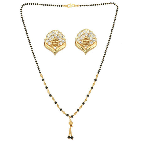 AanyaCentric Gold-Polished Short Mangalsutra Set with Earrings