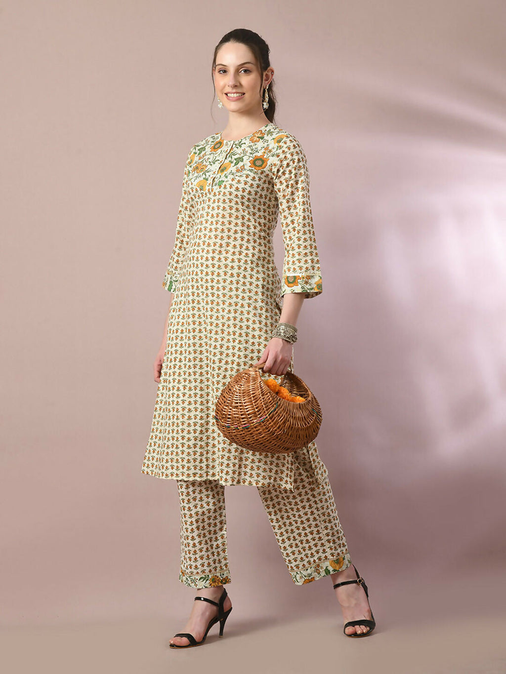 Myshka Women's Multi Printed Cotton Straight Party Kurta Set
