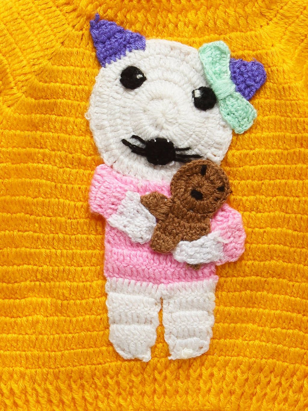 Chutput Kids Woollen Hand Knitted Cat Design Sweater - Yellow