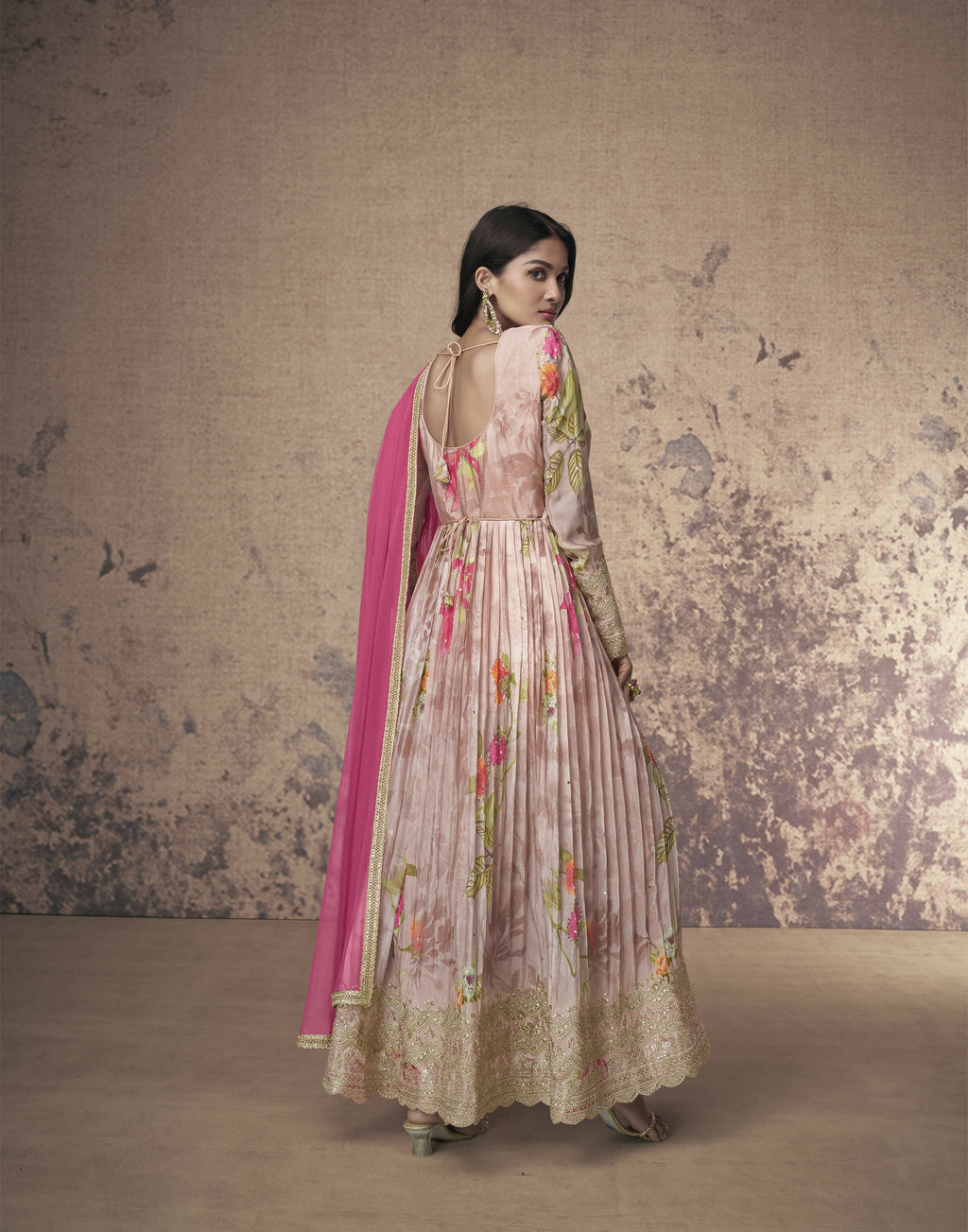Vastranavya Georgette Digital Print With Sequence Embroidery Stitch Work Side Slit Abaya Style Suit
