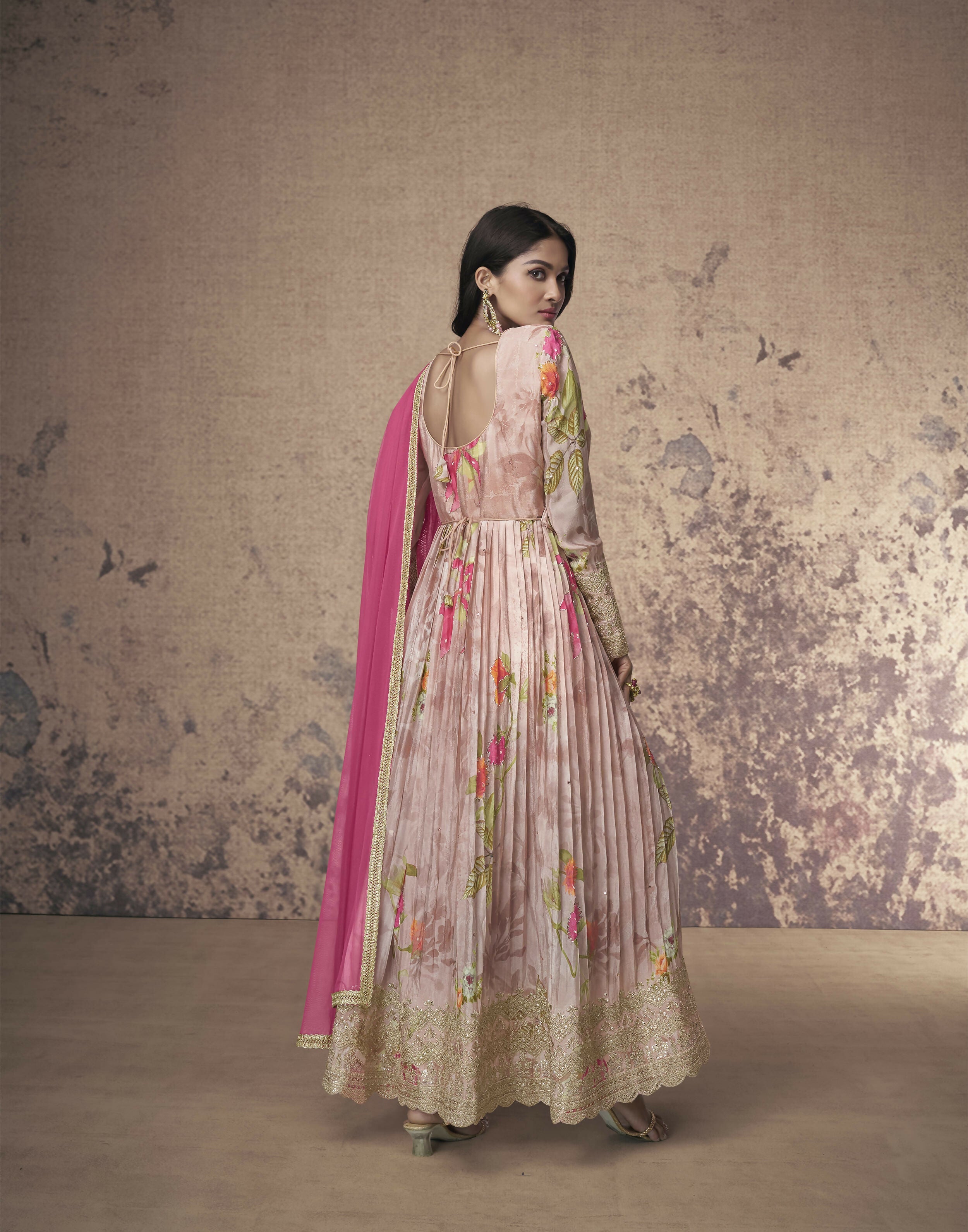 Vastranavya Georgette Digital Print With Sequence Embroidery Stitch Work Side Slit Abaya Style Suit