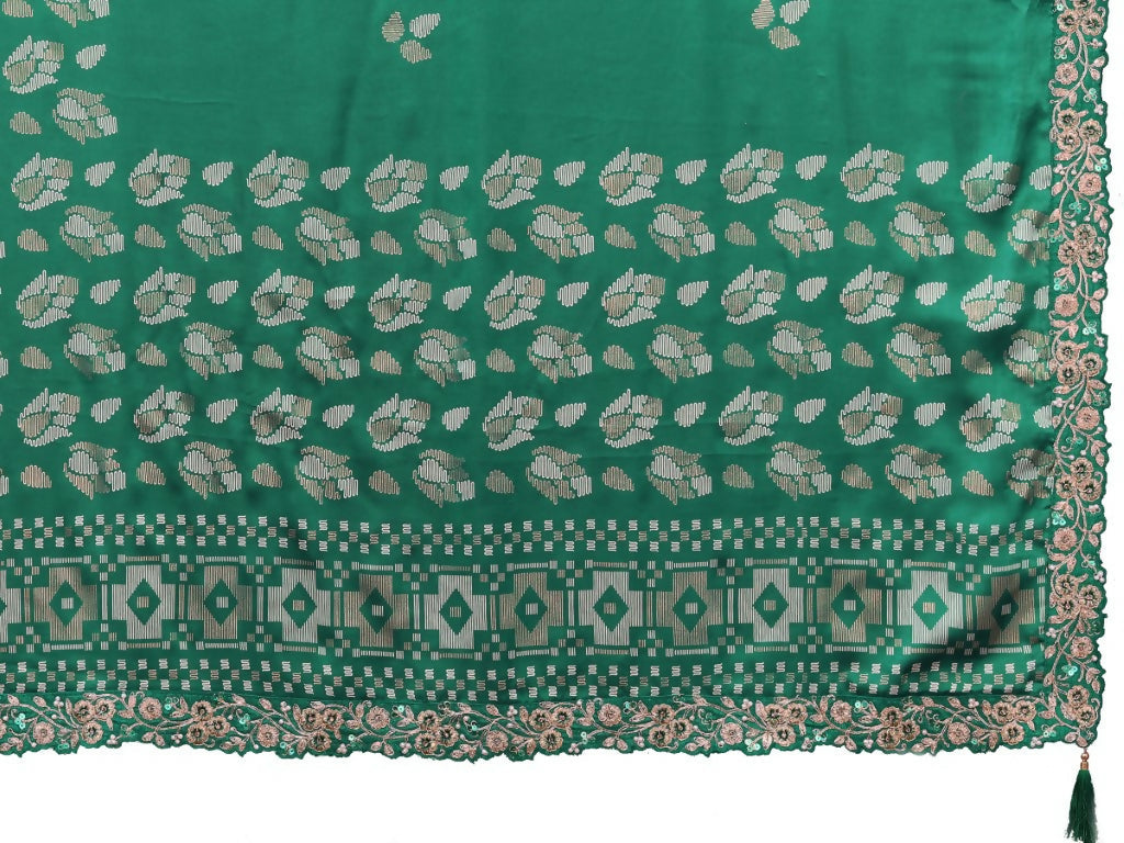 Green Gajji Silk Cord Jari Thread Stone Sequence Saree - Norita Saumya