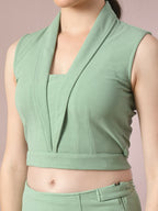Myshka Women's Sea Green Solid Shawl Neck Party Top With Skirt Co-ord set