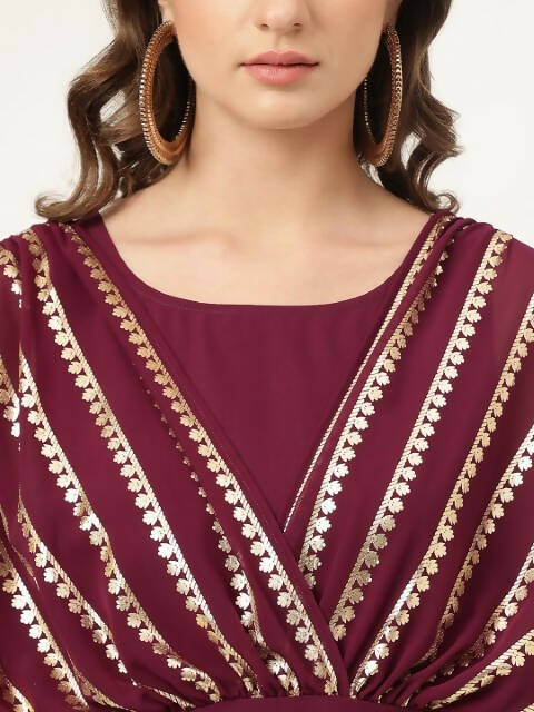 FIORRA Women's Wine Poly Crepe A-Line Kurta Set