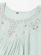 Light Blue Poly Cotton Yoke Embroidered A-line Top - Tarini