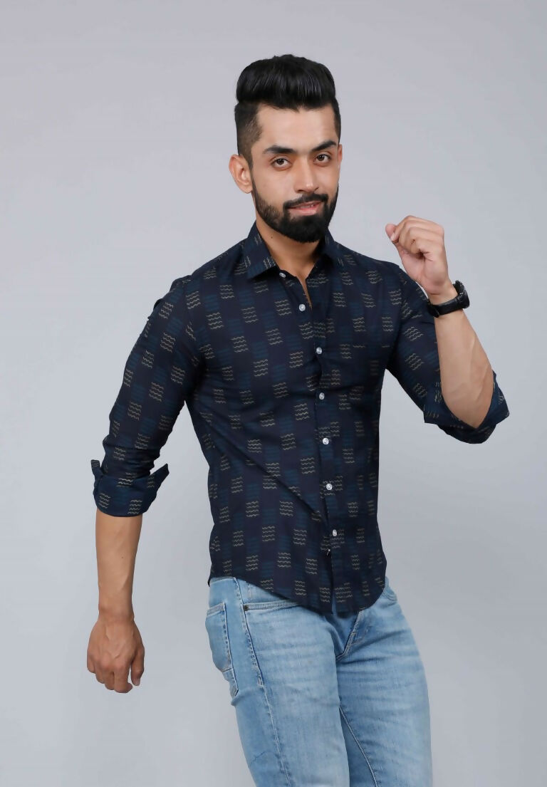 Miravan Men's Blue Spread Collar Floral Print Casual Shirt