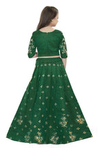 Dwiden Green Rohini Tafetta Sattin Semi-Stitched Girl's Lehenga Choli