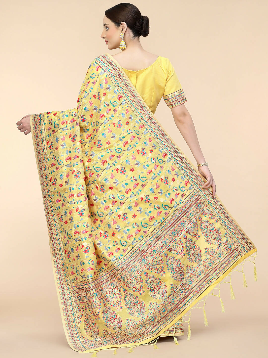 Yellow Silk Blend Woven Design Saree With Unstitched Blouse Piece - Aloki