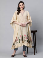 Ahalyaa Women Beige Pure Cotton Floral Printed Kaftan Kurta - Distacart