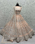 Jyoti Fashion Women's Peach Bridal Net Zari with Thread Embroidered Wedding Lehenga Choli