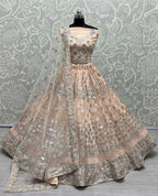 Jyoti Fashion Women's Peach Bridal Net Zari with Thread Embroidered Wedding Lehenga Choli