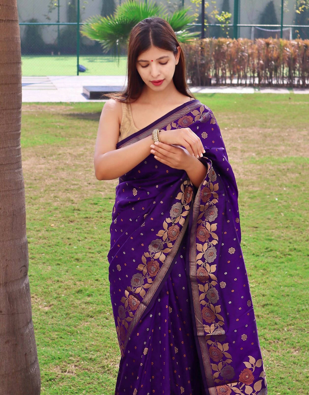 DEIANA'S Beautiful Designer Golden zari Soft Lichi Silk Saree - Purple