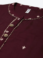 Yufta Women Maroon Ethnic Motifs Embroidered Kurta