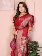 Aastha Fashion Red Soft Organza Silk Weaving Saree - Distacart