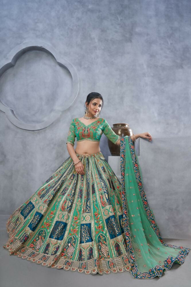 Kesar Fab Green Organza Embroidered Lehenga