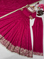 Teeya Creation Rani Color Pure Vichitra Silk Embroidery Work Party Wear Gown - Distacart