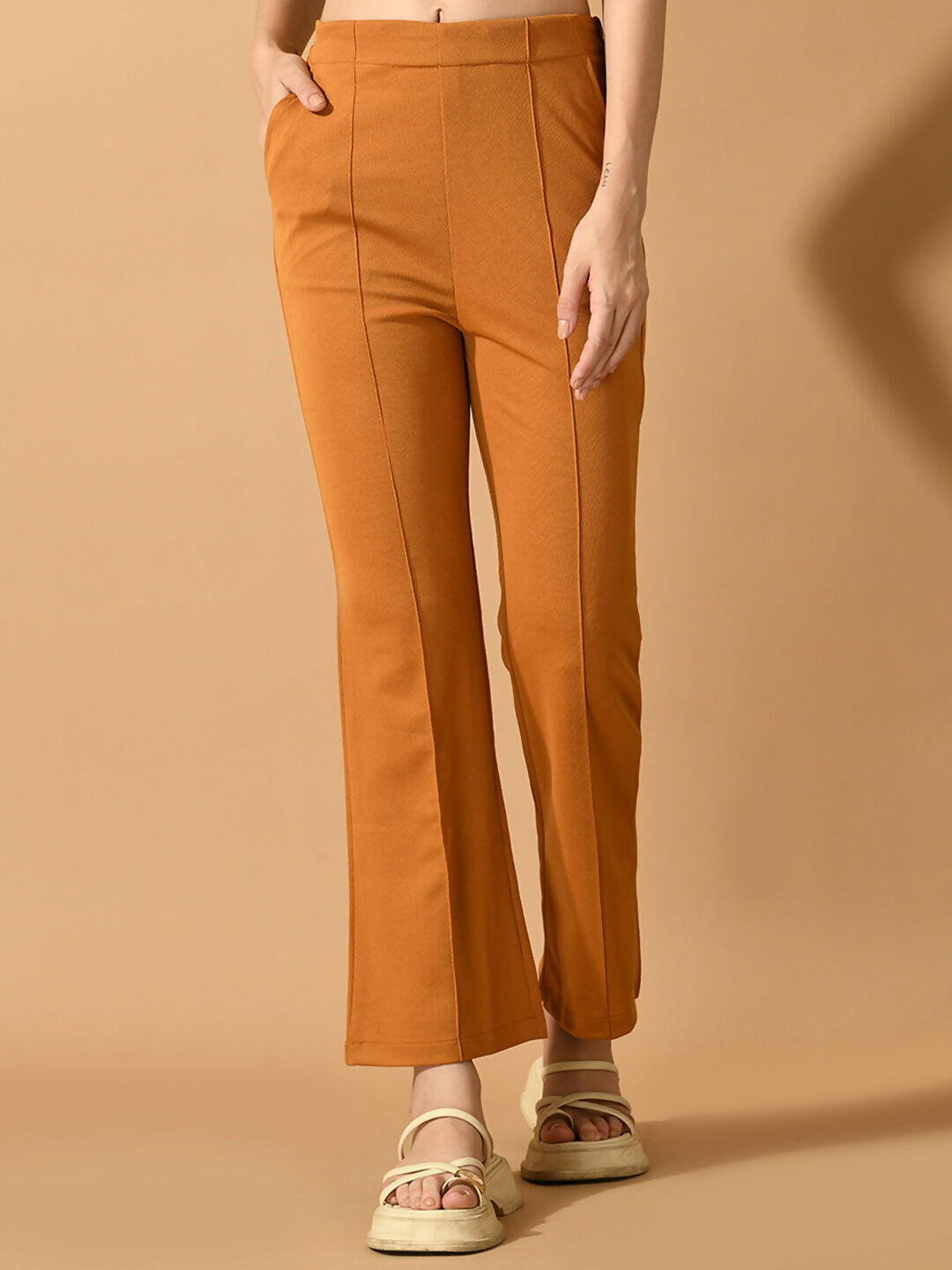 Myshka Women's Mustard Flared Party Trouser